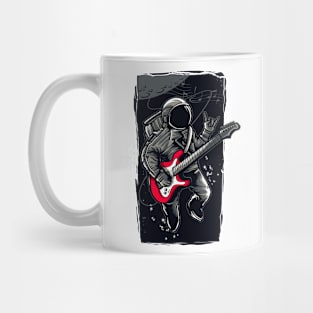 Astronaut with a guitar in space, dark graphic Mug